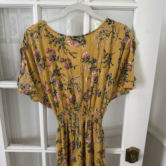Yellow Midi Dress Floral Womens Medium Lightweight - Picture 8 of 10